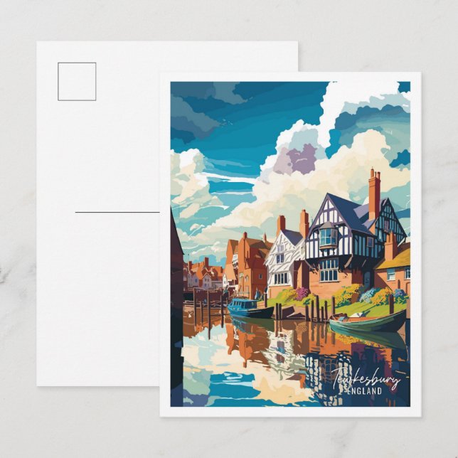 Tewkesbury England Vintage Travel Illustration Postcard (Front/Back)