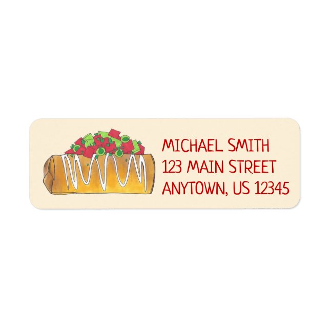 Tex Mex Mexican Food Chimichanga Foodie Address Label (Front)
