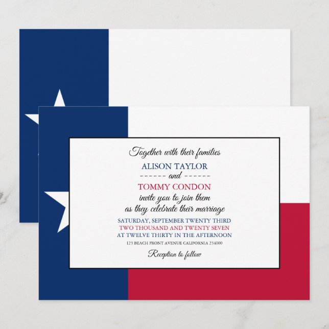 Texan Flag, Flag of Texas Wedding Invitation (Front/Back)