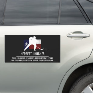 Texan Flag, Hockey Player, Hockey Coach Car Magnet