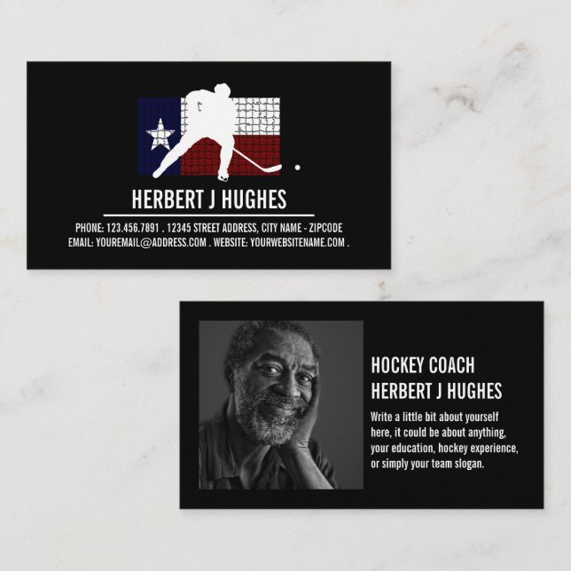 Texan Flag, Hockey Player, Hockey Coach Photo Business Card (Front/Back)