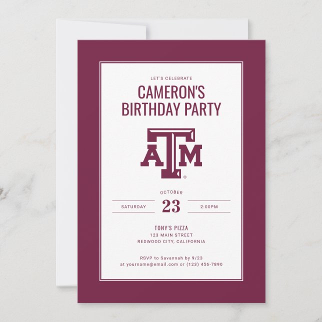 Texas A&M Birthday Party Invitation (Front)