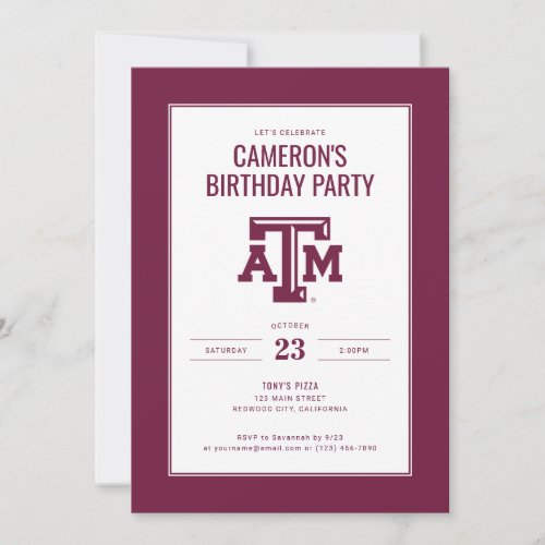 Texas AM Birthday Party Invitation