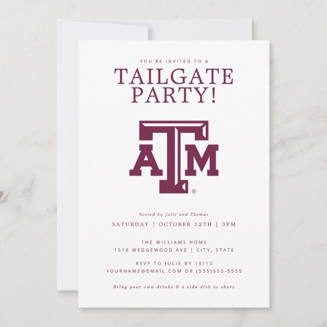 Texas A&M Tailgate Party  Invitation (Front)