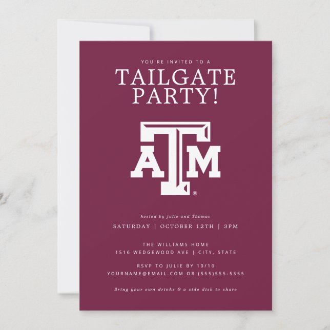 Texas A&M Tailgate Party  Invitation (Front)