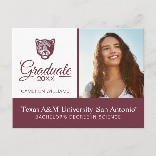 Texas AM University_San Antonio  Jaguars Announcement Postcard