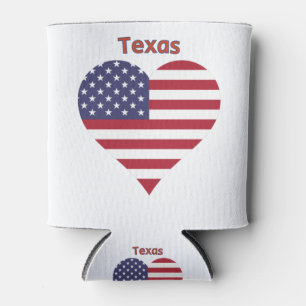 Texas American Flag Heart Can Cooler