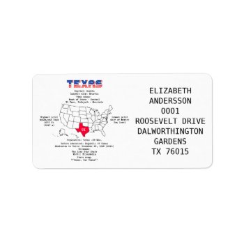 Texas American State On A Map And Useful Info Label by DigitalSolutions2u at Zazzle