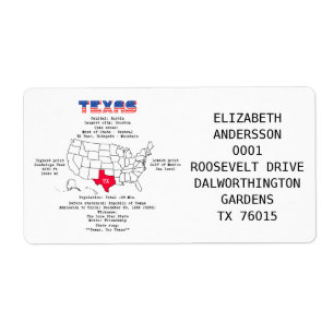 Texas American state on a map and useful info Label