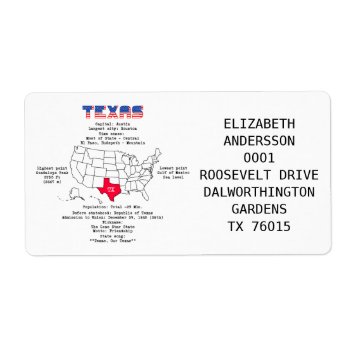 Texas American State On A Map And Useful Info Label by DigitalSolutions2u at Zazzle