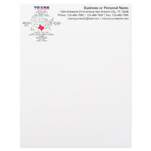 Texas American state on a map and useful info Letterhead