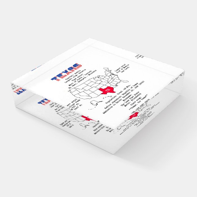 Texas American state on a map and useful info Paperweight (Angled)