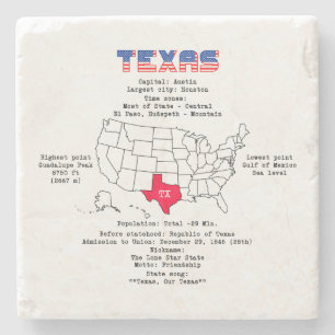 Texas American state on a map and useful info Stone Coaster