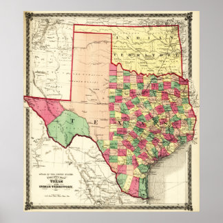 Texas and Indian TerritoryPanoramic Map Poster