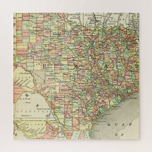 Texas Antique Map Colorful Lone Star State Alamo Jigsaw Puzzle