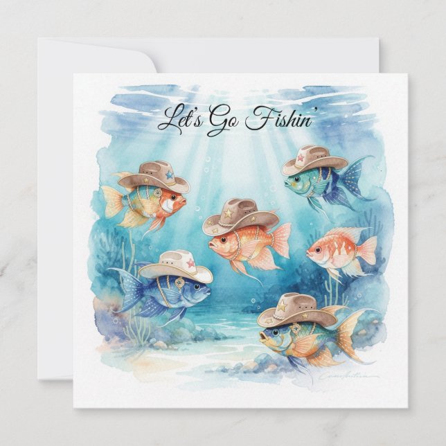 Texas Aquarium Cowboy Fish Party Invitation  (Front)