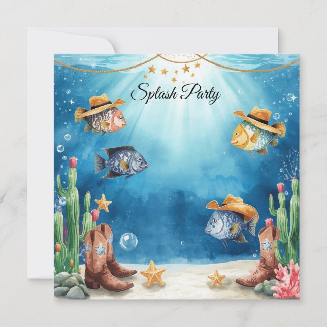 Texas Aquarium Cowboy Fish Party Invitation  (Front)