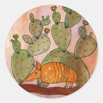 Texas Armadillo Classic Round Sticker by KaliParsons at Zazzle