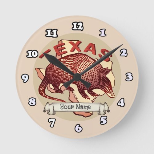  Texas armadillo  custom name Round Clock