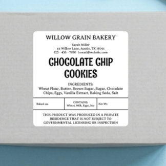Texas Bakery Cookies Cottage Law Food Label