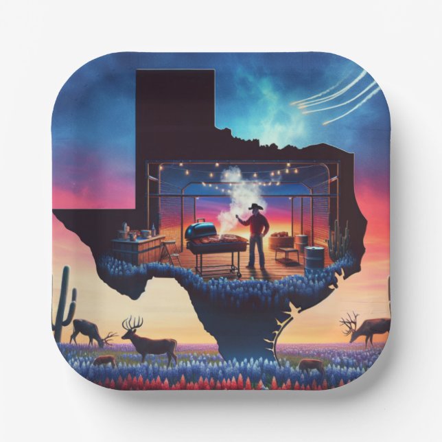 Texas BBQ Party 3 Paper Plates (Front)