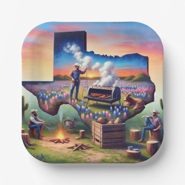 Texas BBQ Party 4 Paper Plates (Front)