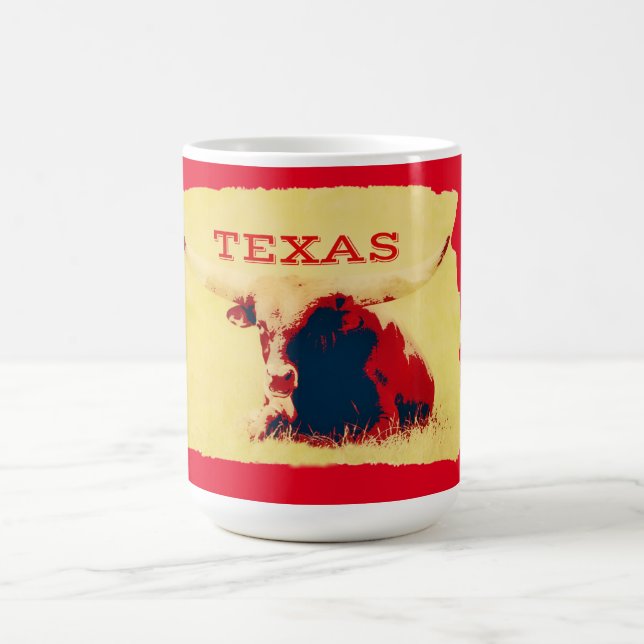 Texas Big Cow Retro Art Cup Mug (Center)