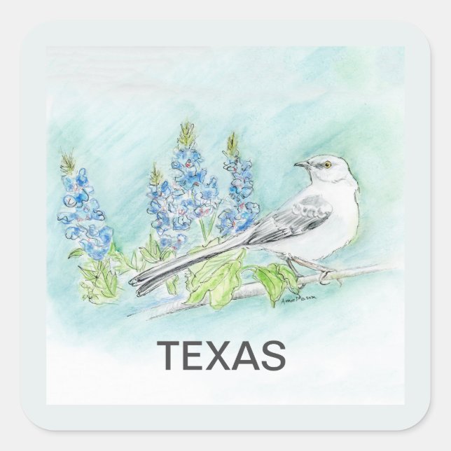 Texas bird flower square sticker (Front)