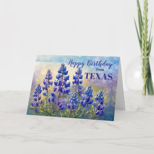 Texas Birthday with Bluebonnets Painting  Card (Front)