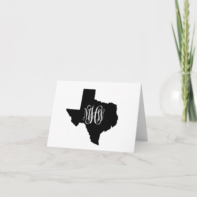 Texas Black White 3 Init Vine Monogram DIY BG Sv Thank You Card (Front)