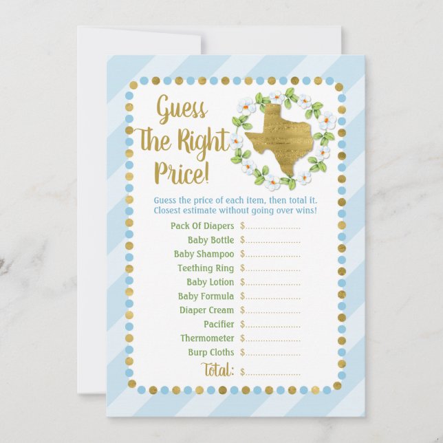 Texas Blue Gold Guess The Right Price Baby Game (Front)