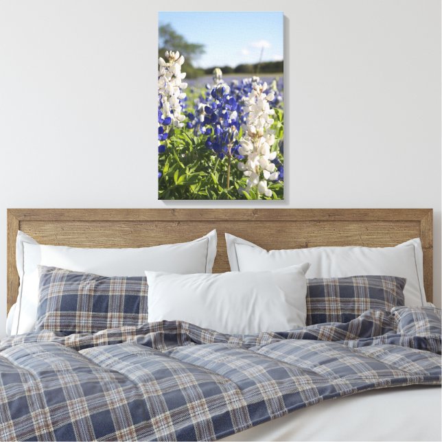 Texas Blue & White Bluebonnets Canvas Wall Art  (Insitu(Bedroom))