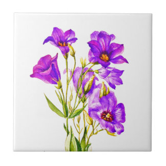 Texas Bluebells Eustoma Russellianum Watercolor Ceramic Tile