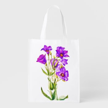 Texas Bluebells Eustoma Russellianum Watercolor Grocery Bag by TerryBainPhoto at Zazzle