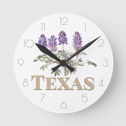 Texas Bluebonnet 2  Round Clock