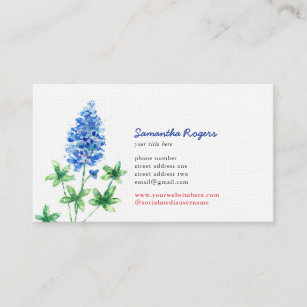 Texas Bluebonnet and Flag Watercolor Business Card