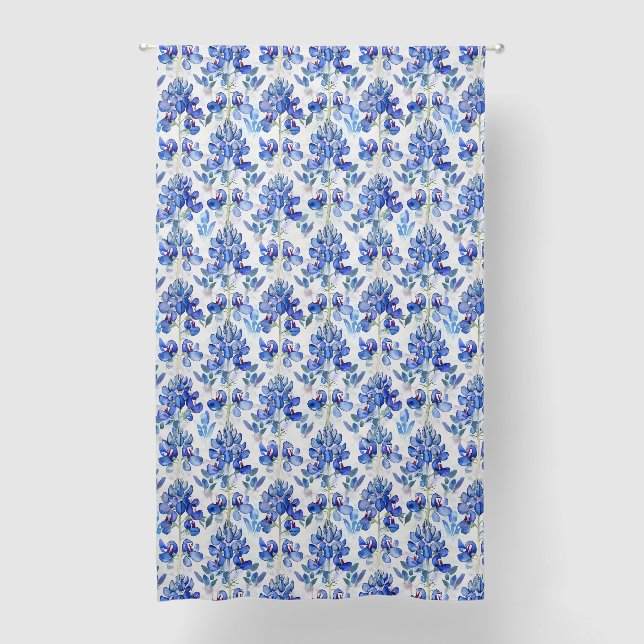 Texas Bluebonnet Blue Floral Wildflower Pattern Blackout Curtains (Front)