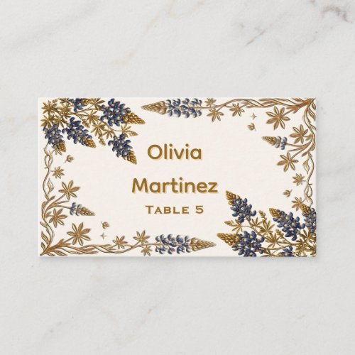 Texas Bluebonnet Floral Gold Wedding Place Card