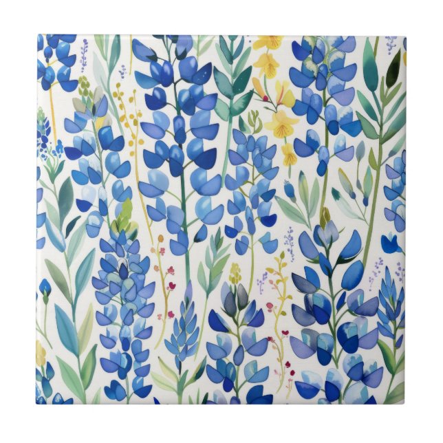 Texas Bluebonnet Floral Repeating Ceramic Tile (Front)
