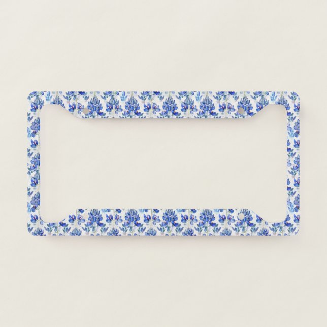 Texas Bluebonnet Flower, Blue Floral Pattern License Plate Frame (Front)