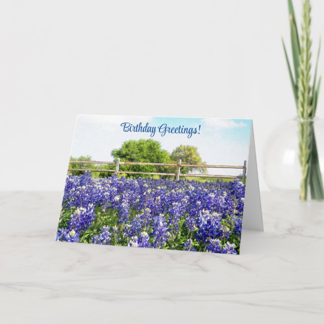 Texas Bluebonnet Flowers Birthday Greeting Card (Front)