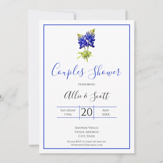 Texas Bluebonnet Flowers, Modern Wedding, Couples Invitation (Front)