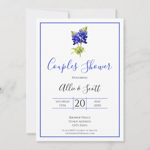 Texas Bluebonnet Flowers Modern Wedding Couples Invitation