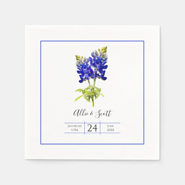 Texas Bluebonnet Flowers, Modern Wedding Napkins (Front)