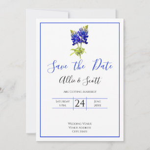 Texas Bluebonnet Flowers, Modern Wedding Save Date Invitation