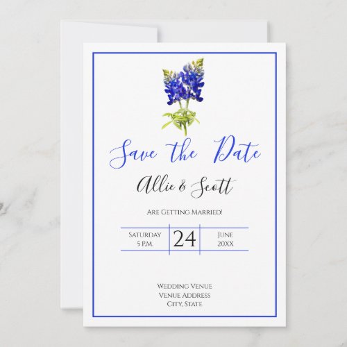 Texas Bluebonnet Flowers Modern Wedding Save Date Invitation