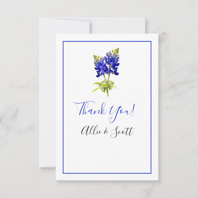 Texas Bluebonnet Flowers, Modern Wedding Thank You Card (Front)