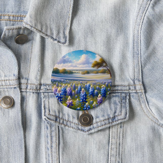 Texas Bluebonnet Meadow Landscape Button (In Situ)