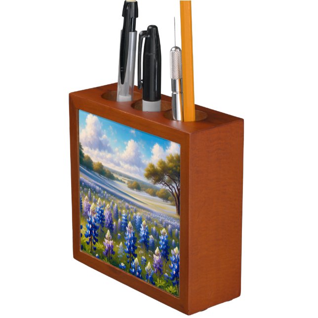 Texas Bluebonnet Meadow Landscape Desk Organizer (In Situ)