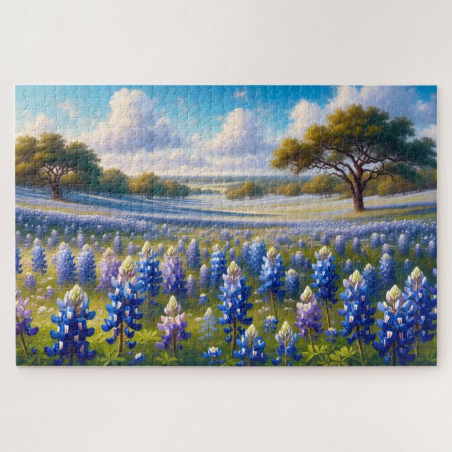 Texas Bluebonnet Meadow Landscape Jigsaw Puzzle (Horizontal)
